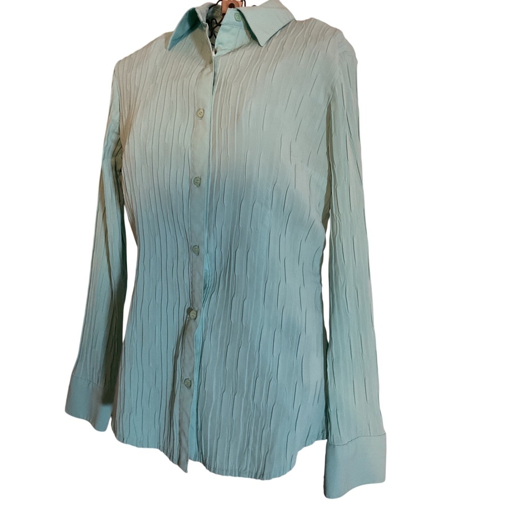 East 5th Womens Medium Aqua Blue Textured‎ Button Up Shirt Long Sleeve